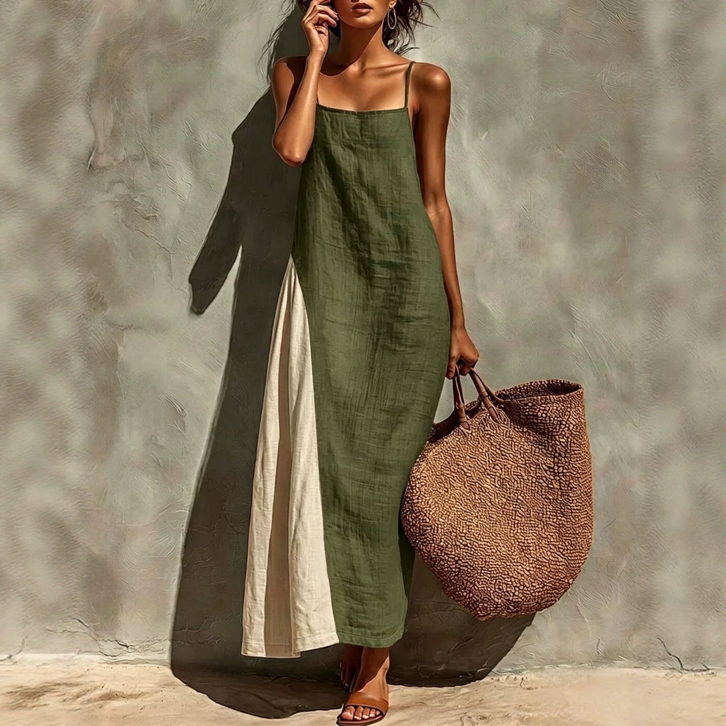 Women's Summer Cotton Linen Versatile Simple Camisole Dress