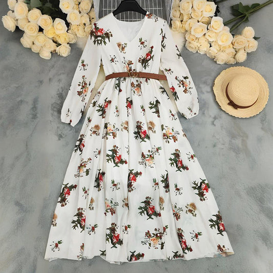 Autumn Fashion Temperament Long Sleeve Printed Dresses
