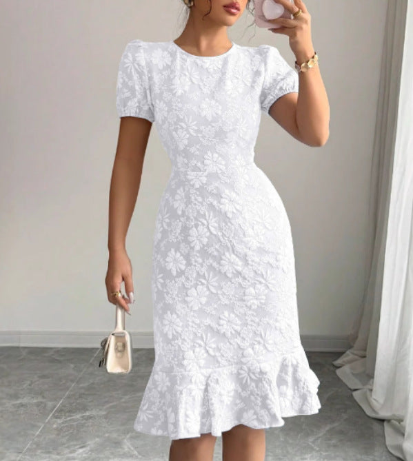 Women's Summer Bubble Sleeve Printed Elegant Fishtail Dress