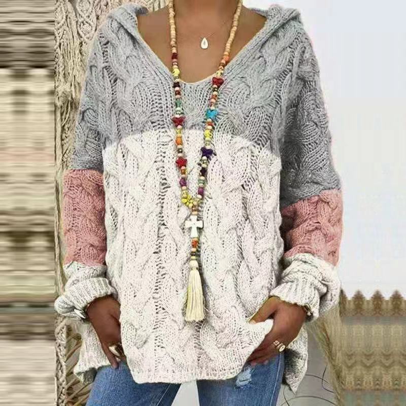 Women's Solid Color Twist Knitted Hoodie Sweater