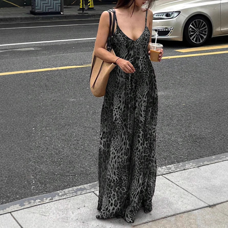 Women's Print Suspender Summer Sexy Backless Vacation Dress
