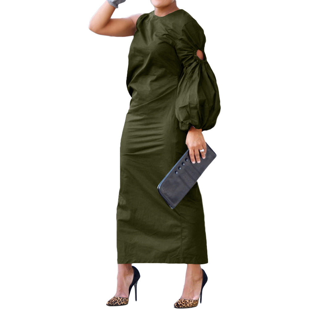 Women's Solid Color Single Sleeve Hollow Out Side Dresses