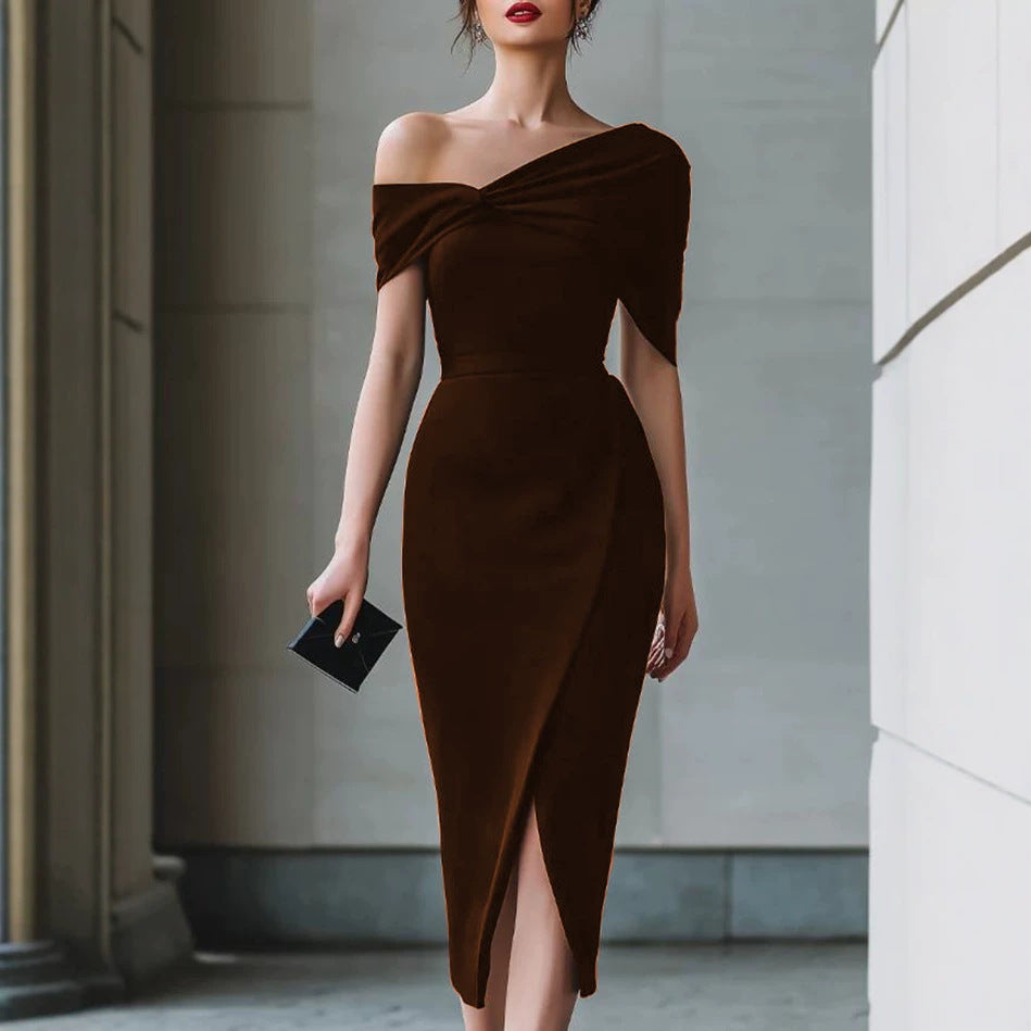 Women's Summer Solid Color Elegant Commuter Waist Dress