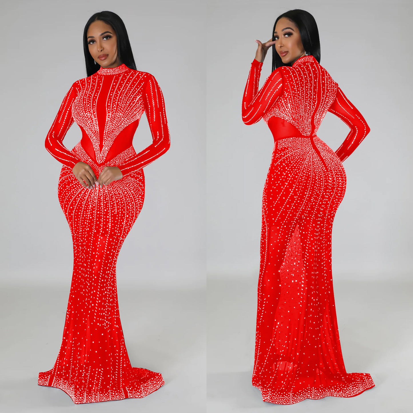 Women's Wear Pure Color Mesh Hot Drilling Dresses