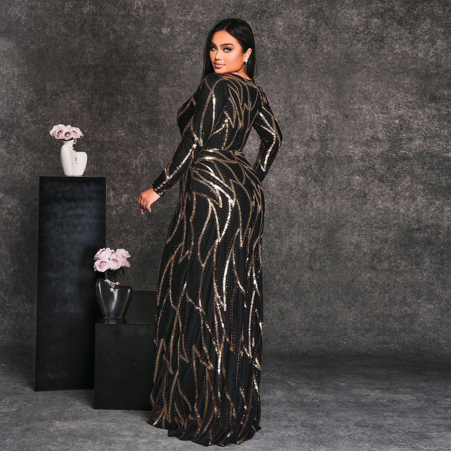 Women's Long Style Sleeve Round Neck Banquet Sexy Dresses