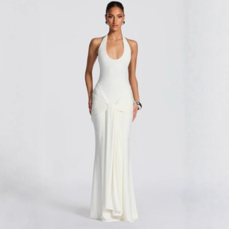 Women's Fashion Ribbon Splicing Sling Long Sheath Dress