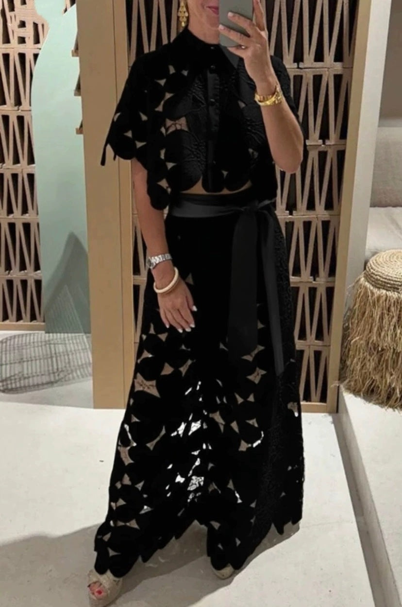 Summer Hollowed Leisure Lace Shirt Trousers Suits