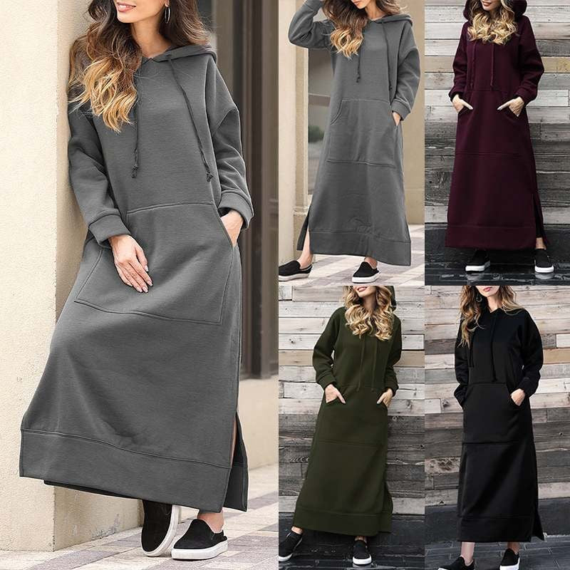 Loose Oversized Knit Hooded Brushed Hoody Casual Fashion Large Dress