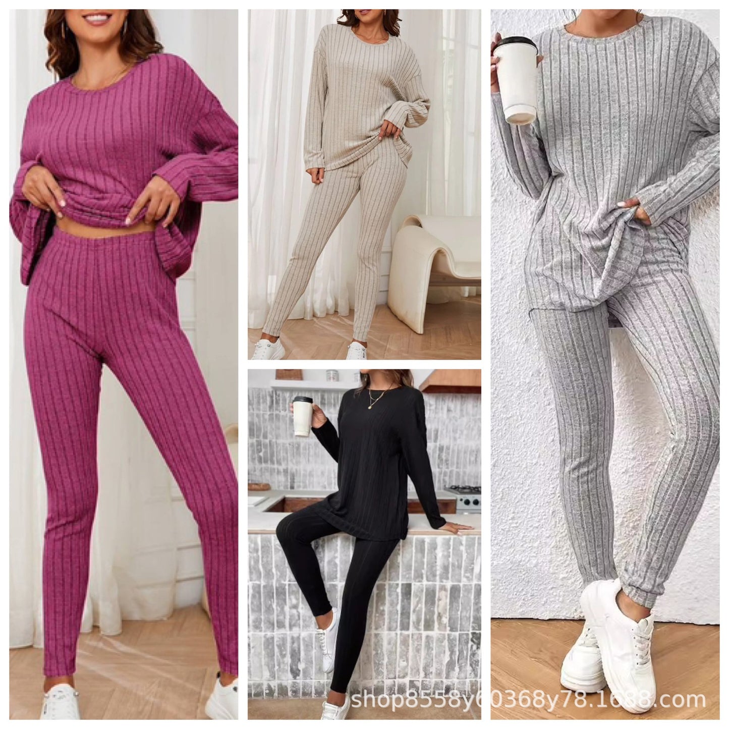 Women's Style Loose Round Neck Sunken Stripe Suits