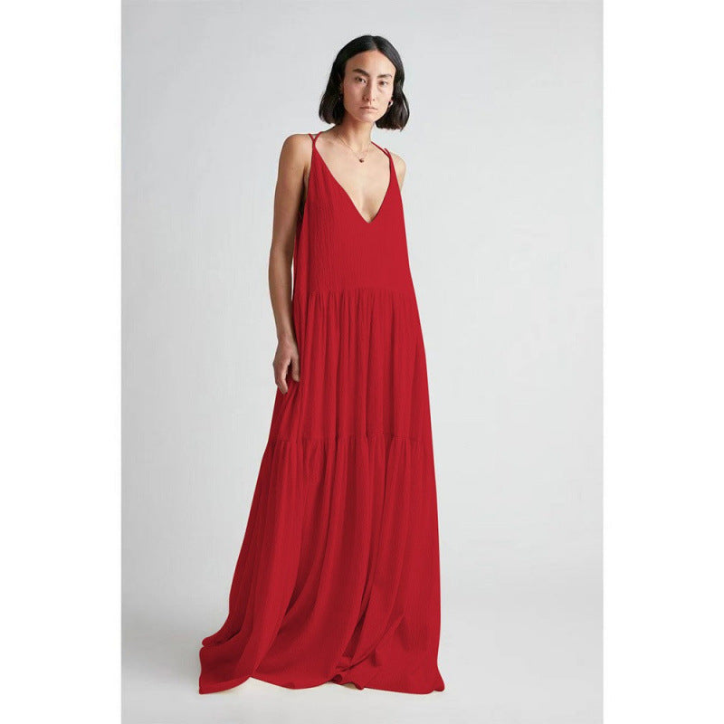 Women's Summer European Loose Solid Color Pleated Irregular Dresses