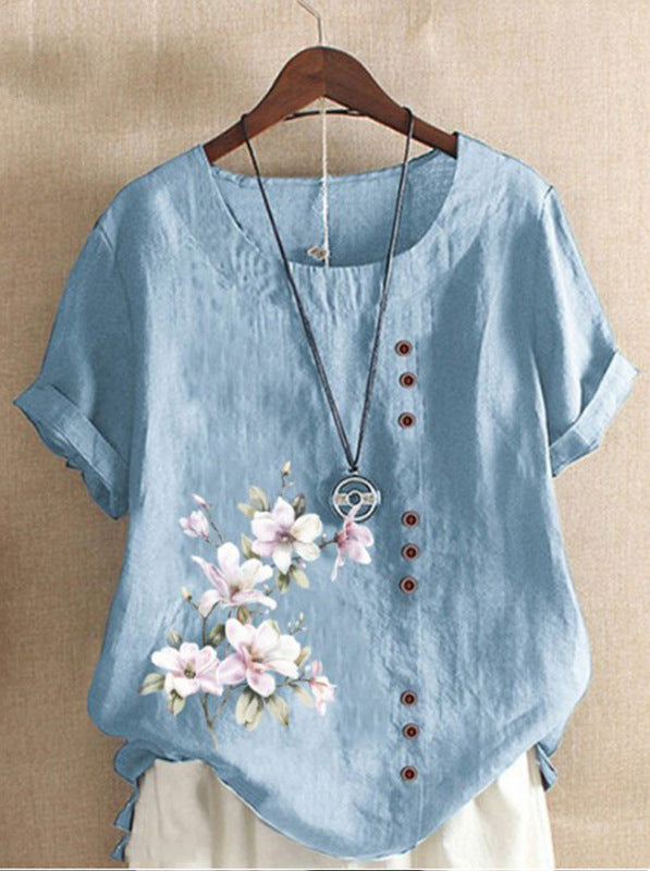 Women's Vintage Cotton Linen Printed Loose Casual Shorts