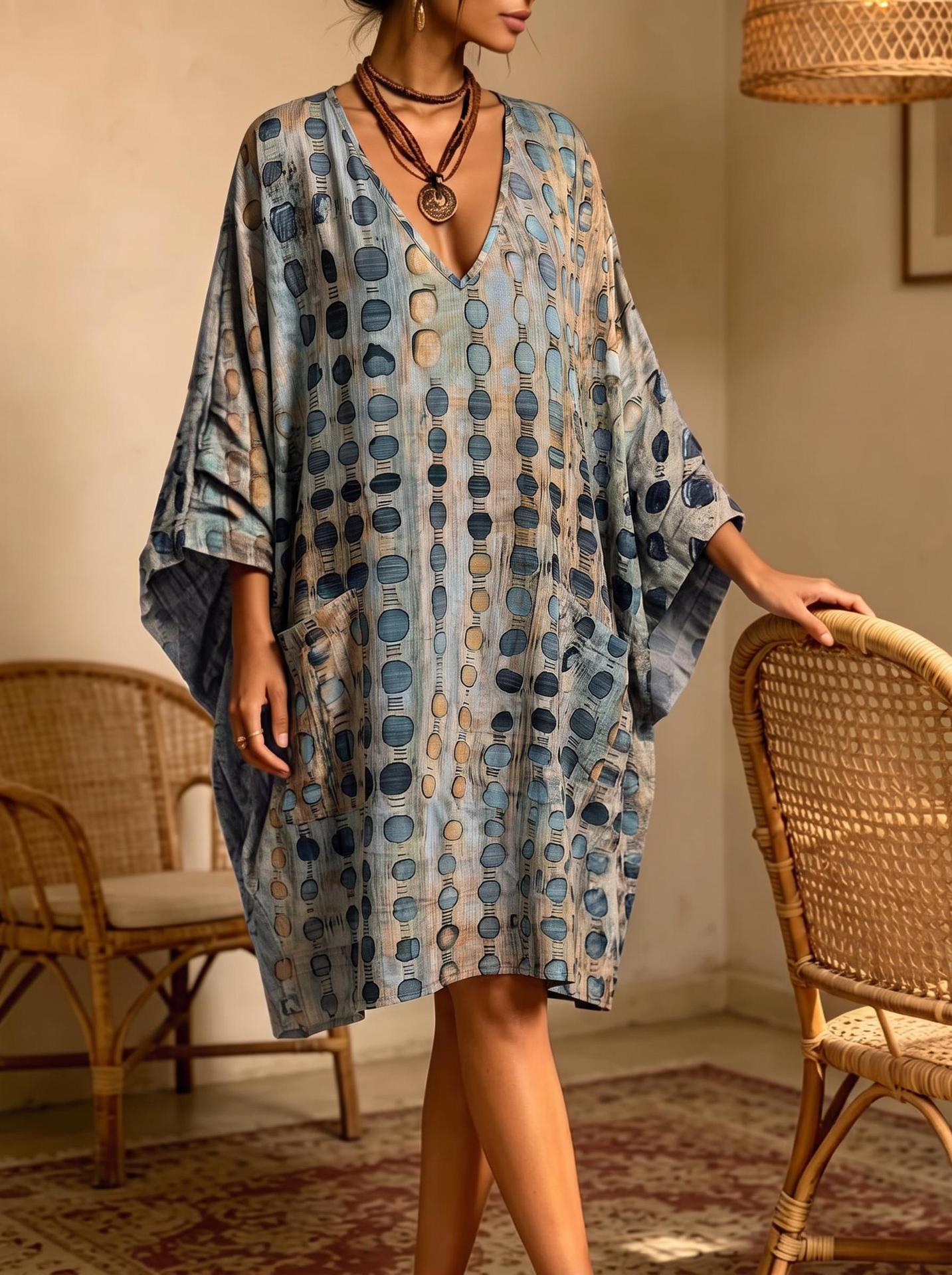 Women's Bohemian Vintage Ethnic Print Casual Sleeve Dress