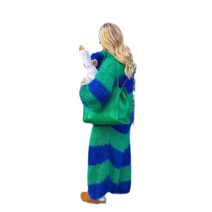 Autumn Knitted Contrast Color Stripes Lazy Sweaters