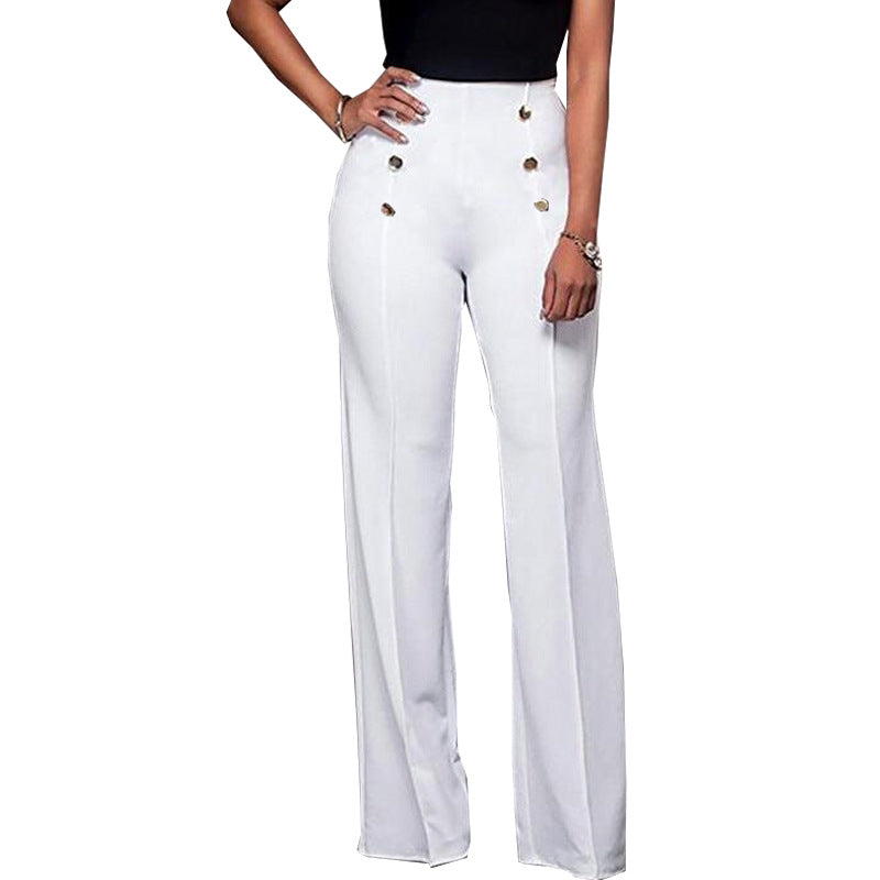 Women's Casual Button Solid Color Trousers Pants