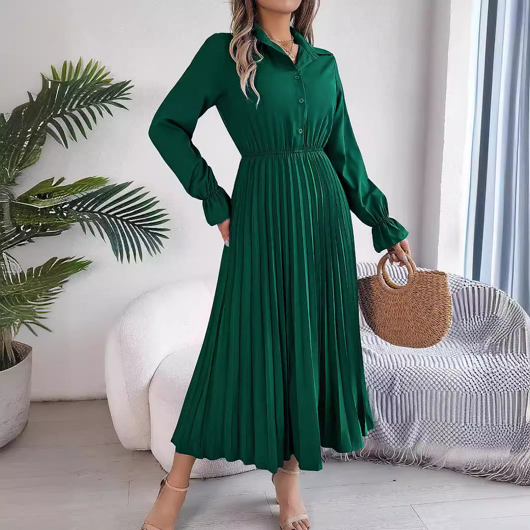 Women's Casual Polo Collar Button Long Sleeve Cinched Clothing
