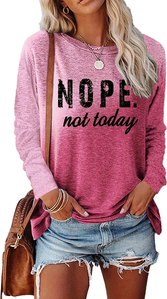 Women's Letter Print Long Sleeve Round Neck Blouses