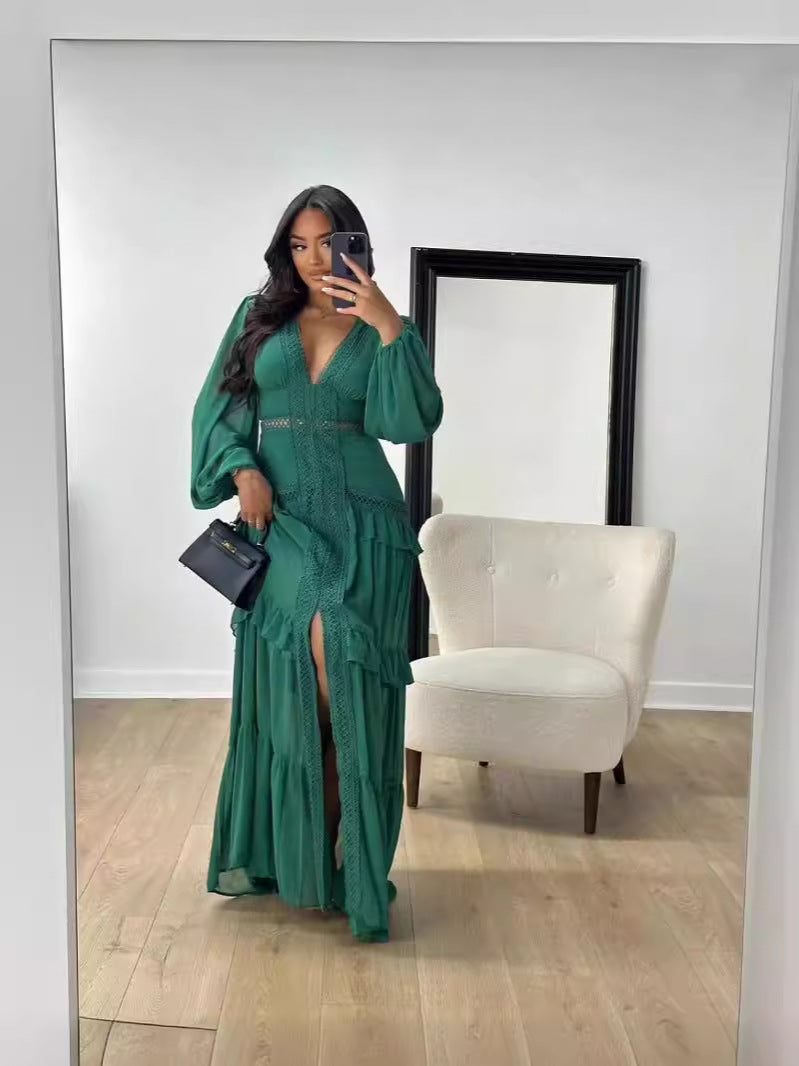Women's Elegant Stitching Long Sleeve Dress Dresses