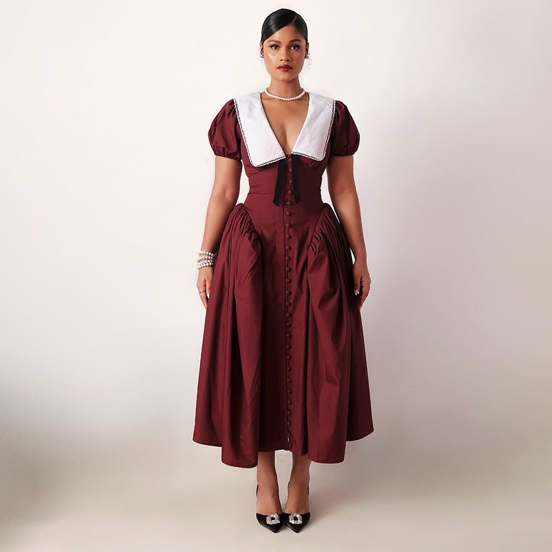 Women's French Fashion Puff Sleeve Temperament Black Dresses
