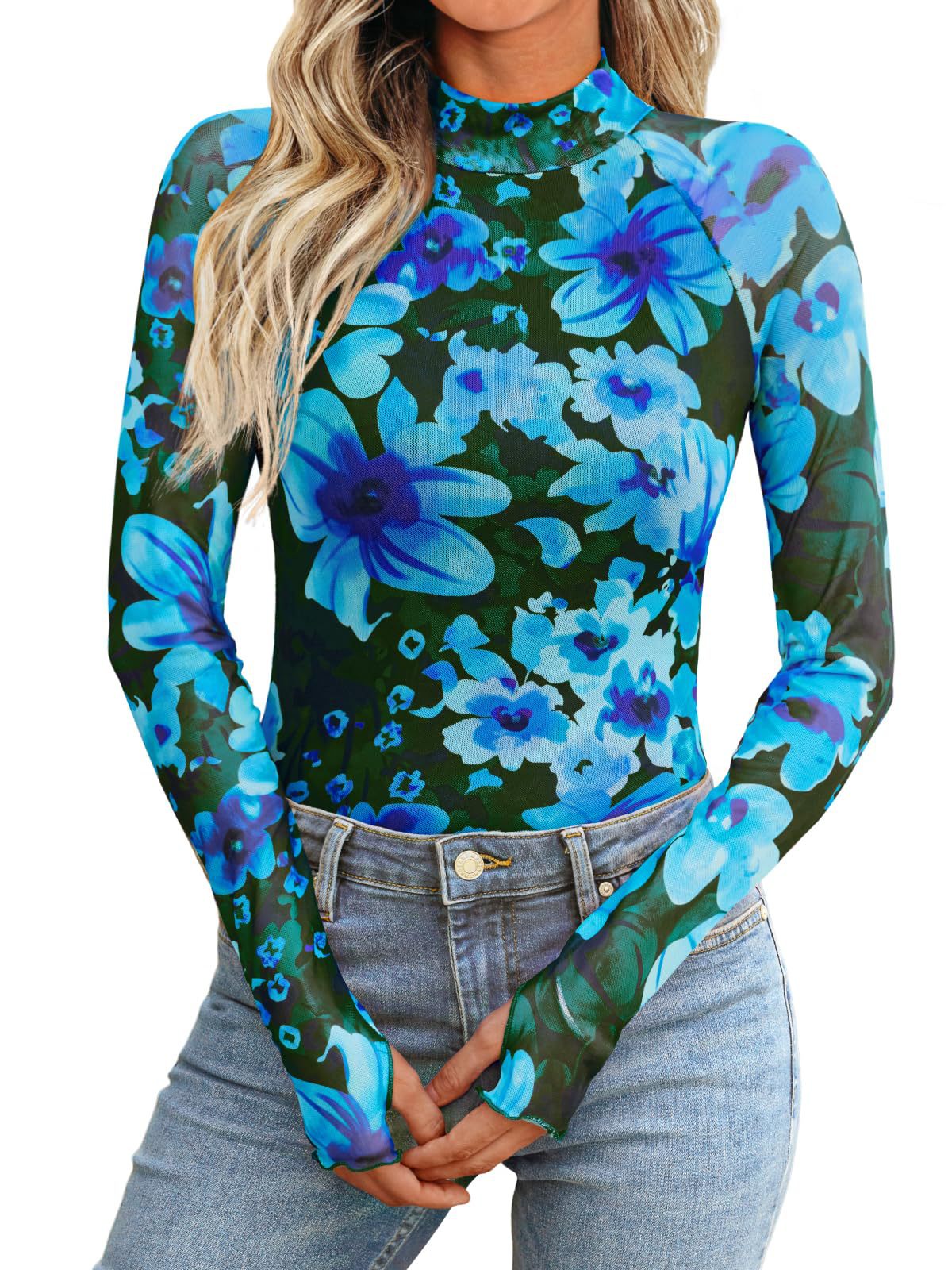 Mesh Round Neck Long Sleeve With Blouses