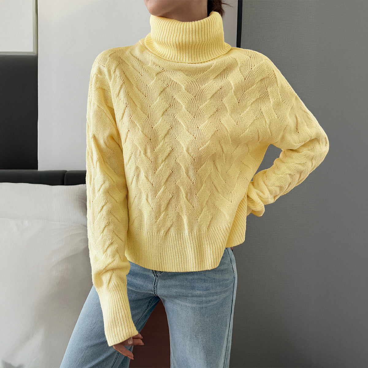 Women's Casual Solid Color Wool Long Sleeve Sweater