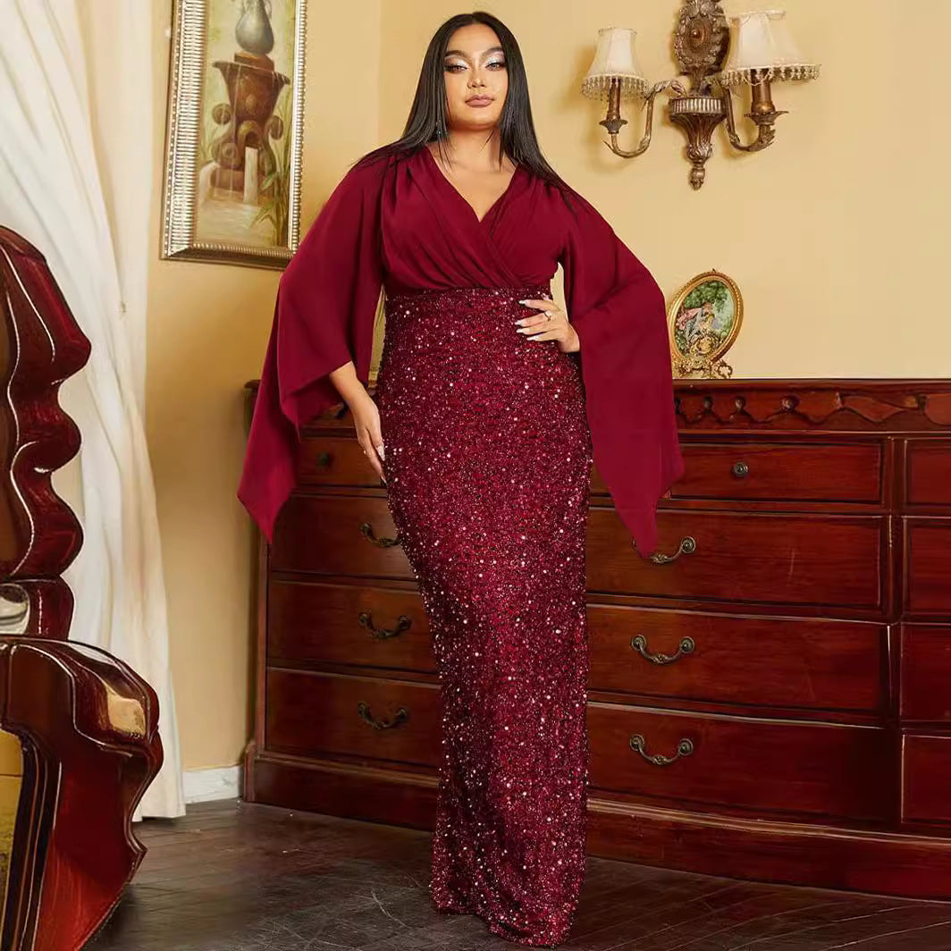 Sequined Temperament Commute Solid Color Red Dresses