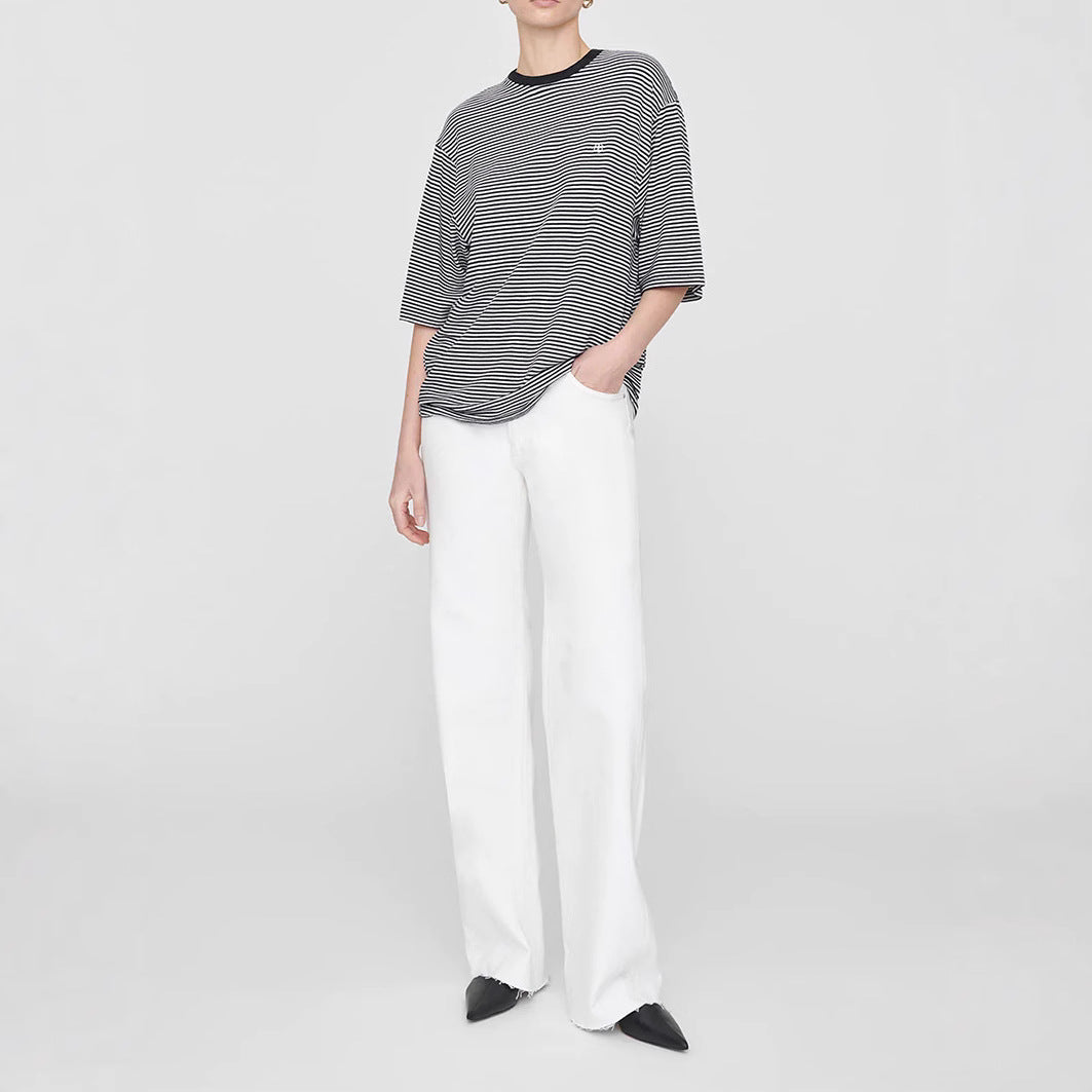 Women's American Niche Classic Embroidered Striped Loose Blouses