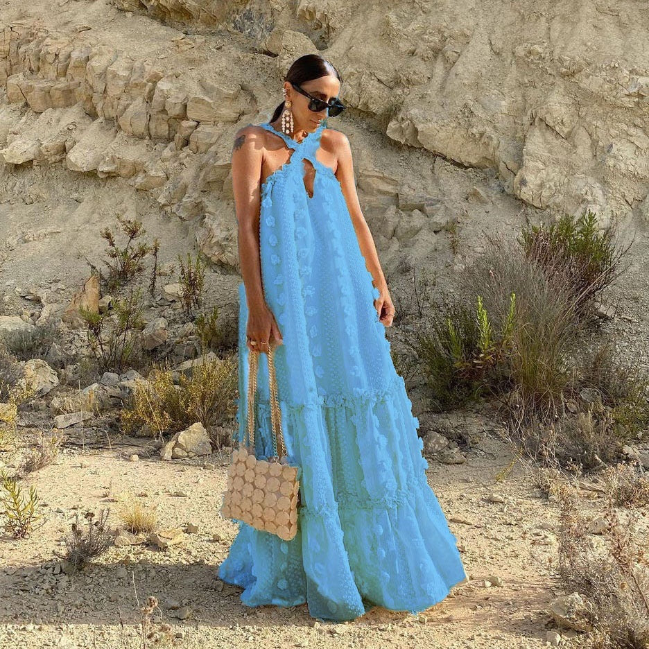 Halter Three-dimensional Flower Mop Cake Dress Dresses