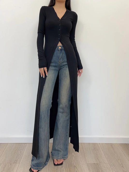 Hot Single Breasted Temperament Extended Female Slim Fit Blouses
