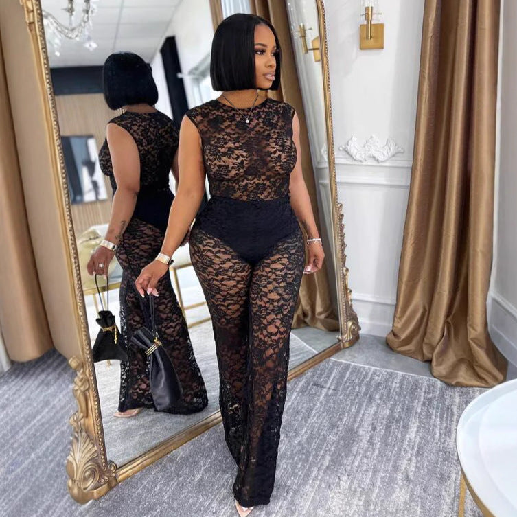 Elegant Lace Stretch Slim Fit Two-piece Suits