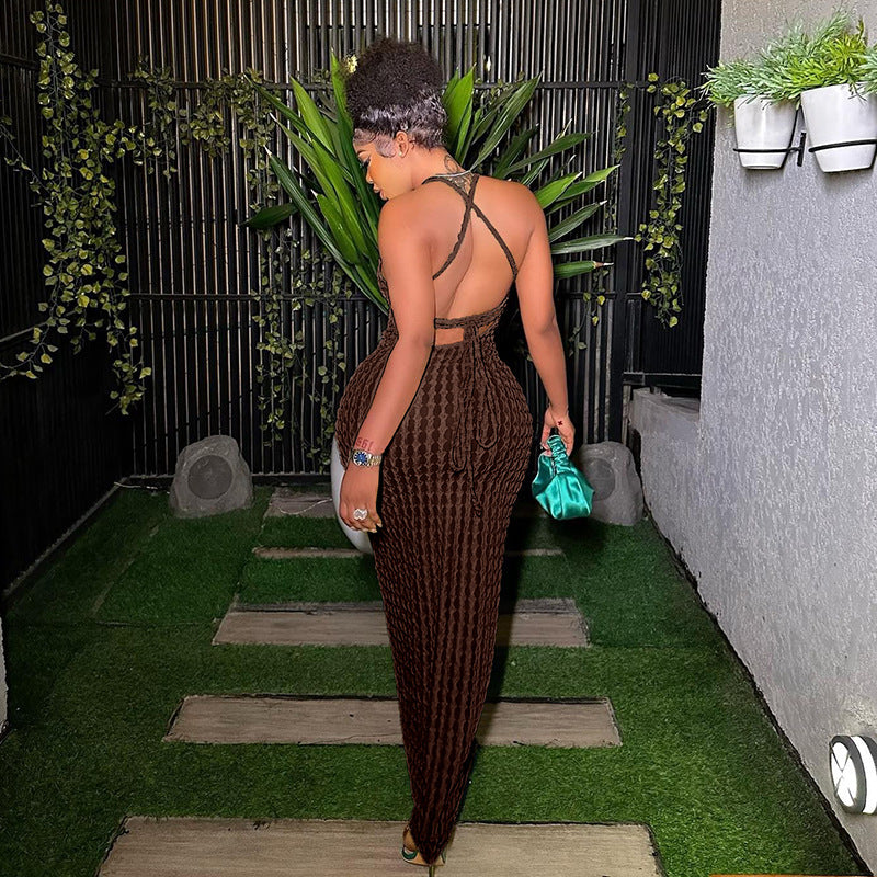 Women's Strap Backless Temperament Hot Solid Color Dresses