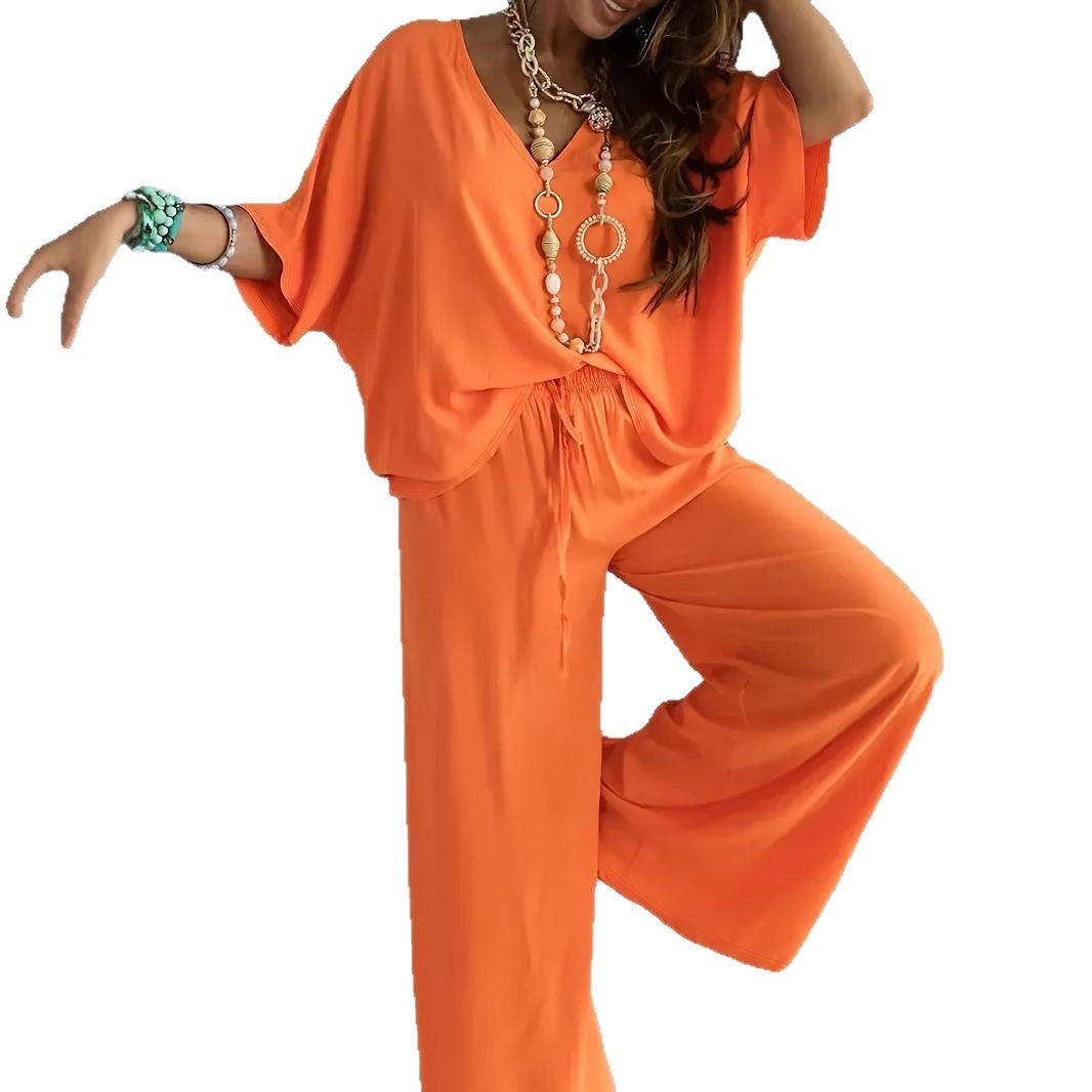 Casual Women's Collar Batwing Sleeve Loose Fashion Casual Suit
