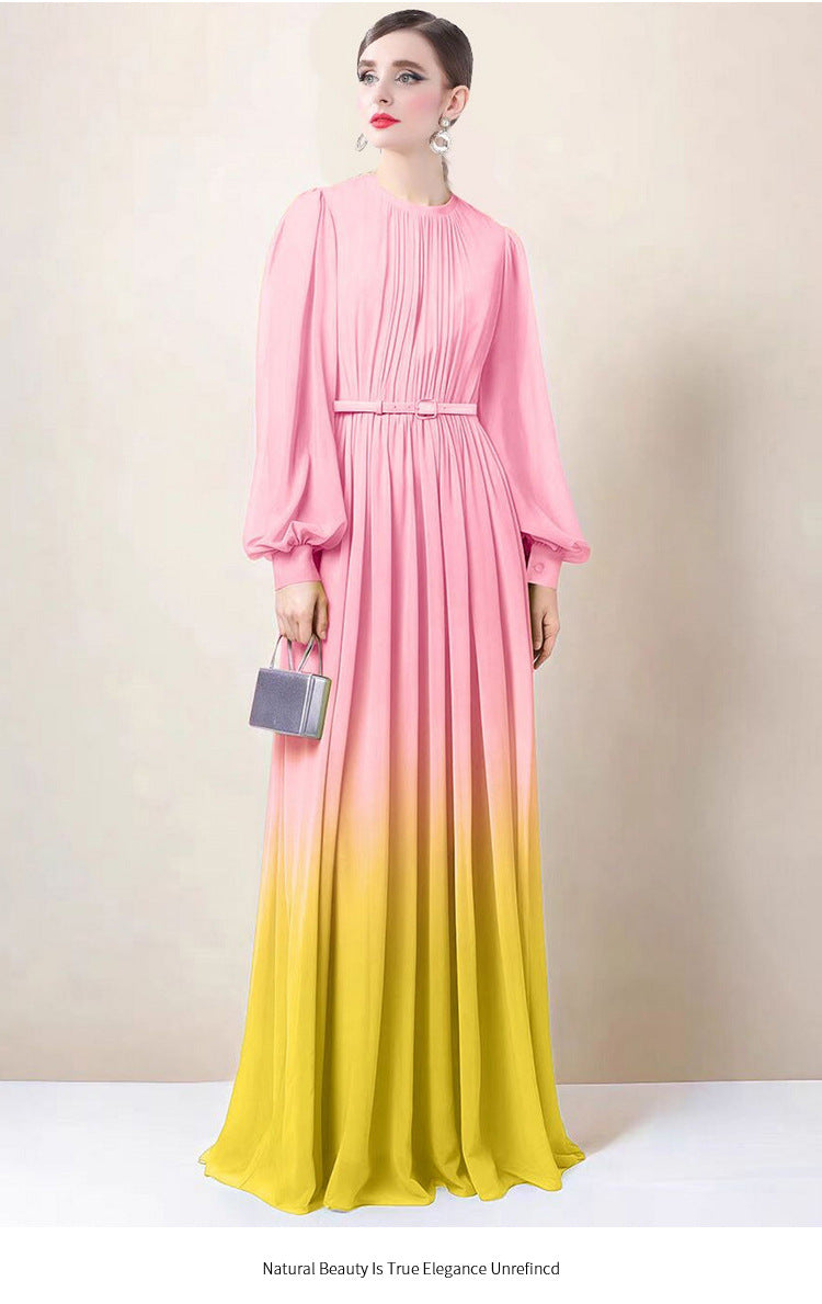 Women's High-grade Gradient Color Dress Lantern Sleeve Dresses