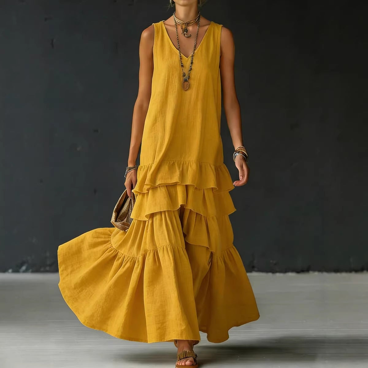 Women's Spring Solid Color Loose Large Sleeveless Dress