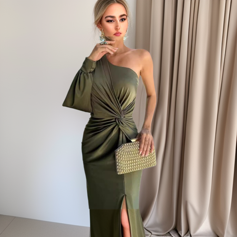 Summer Knotted Split Solid Color Slim Dress