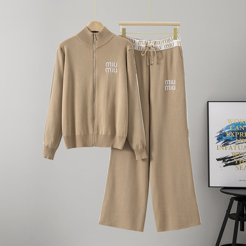 Women's Fashion Casual Knitting Zipper Loose Wide Suits