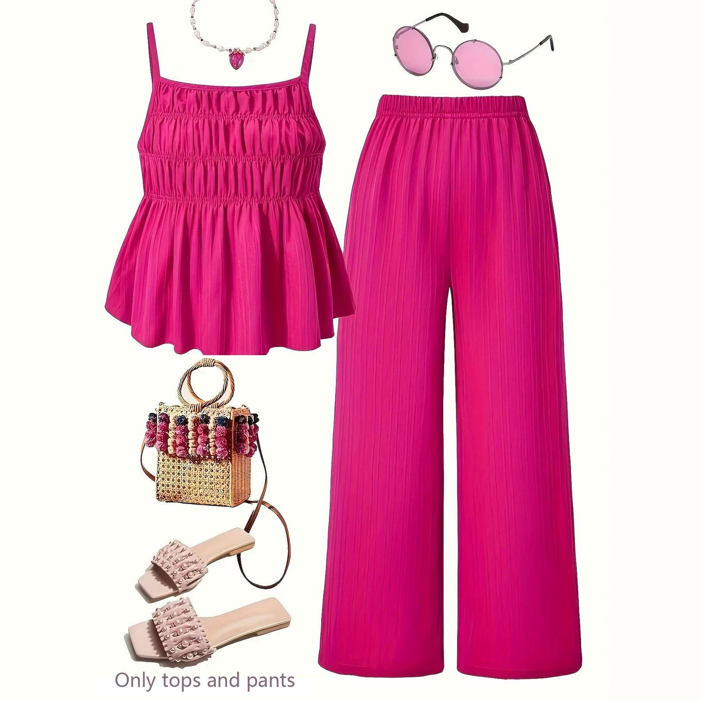 Women's Wrinkle Textured Small Slip Wide Leg Fashion Casual Suit