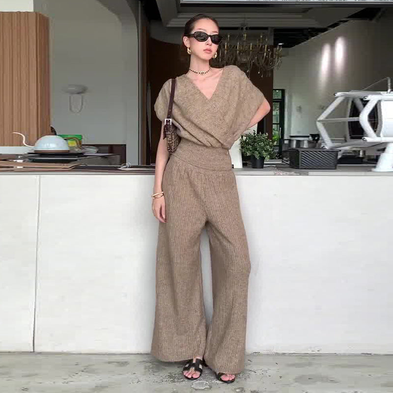 Women's Cross Camel Casual Straight Two-piece Suits