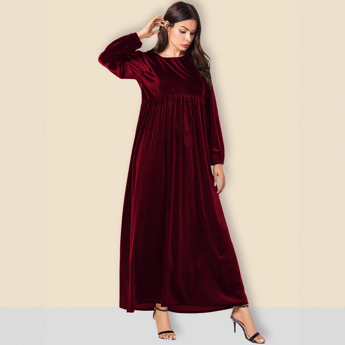 Women's Sexy Round Neck Long Sleeve Veet Dress