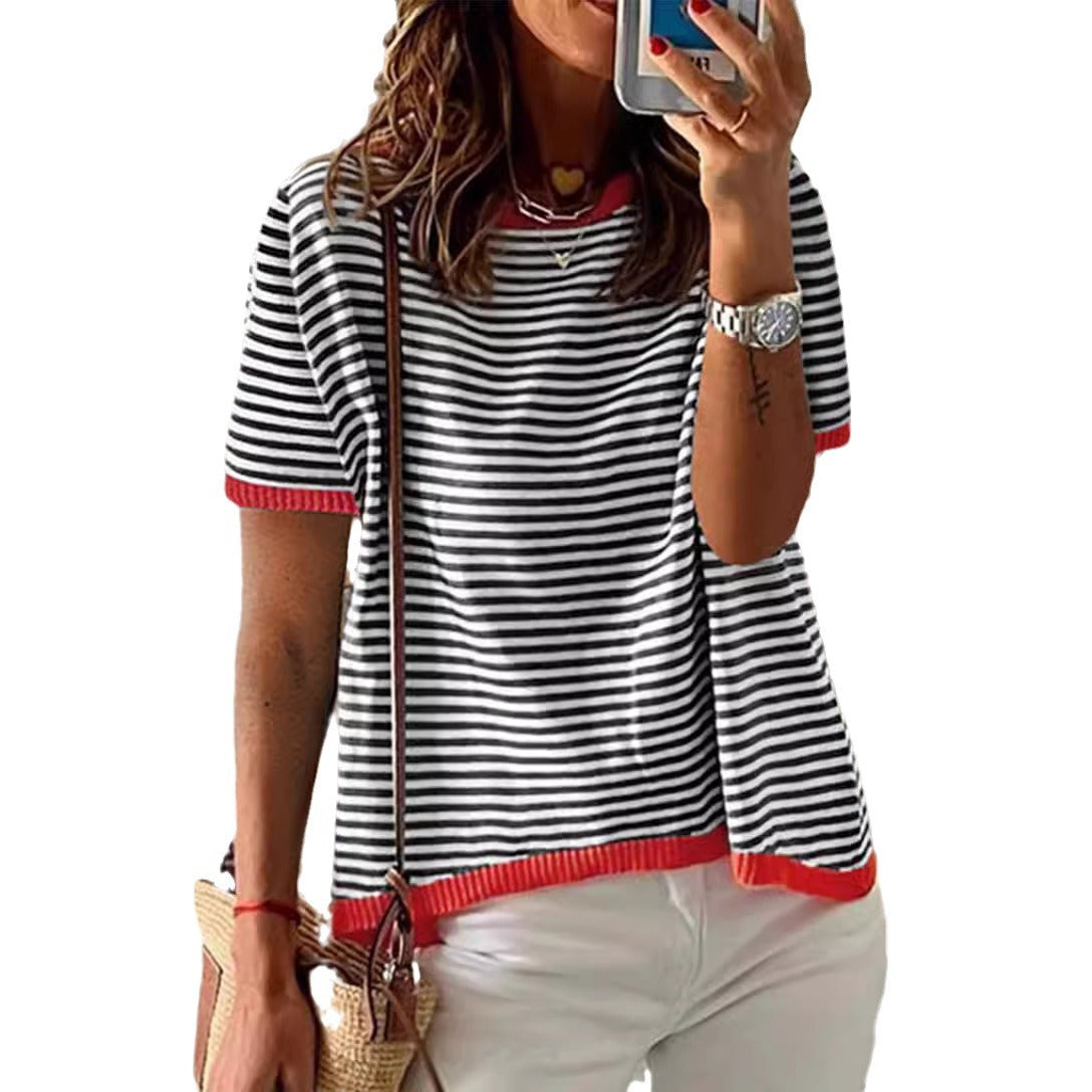 Striped Color Collision Design Drop Shoulder Women's Sweater