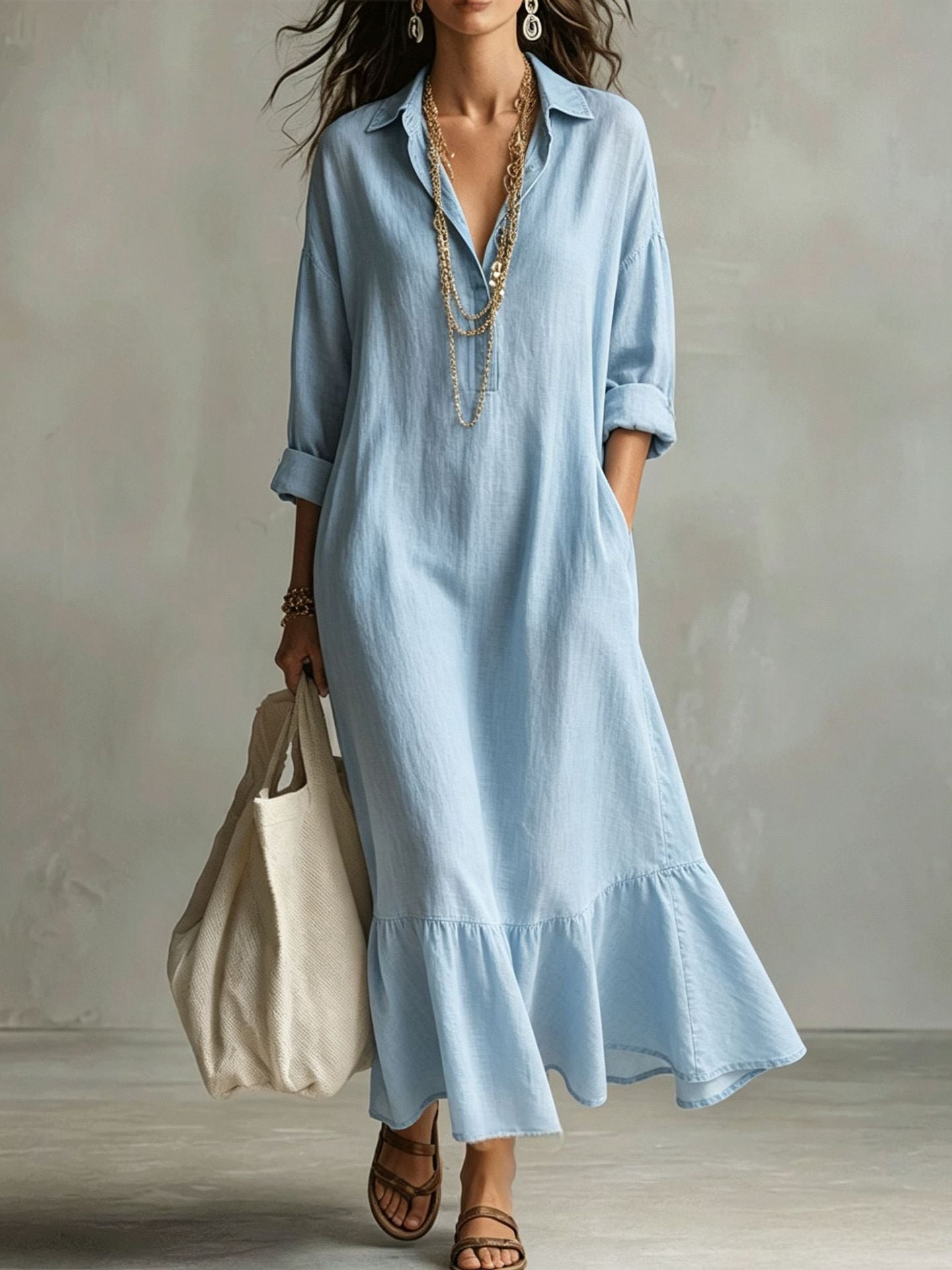 Autumn Lapel Fishtail Casual Loose Slimming Dress
