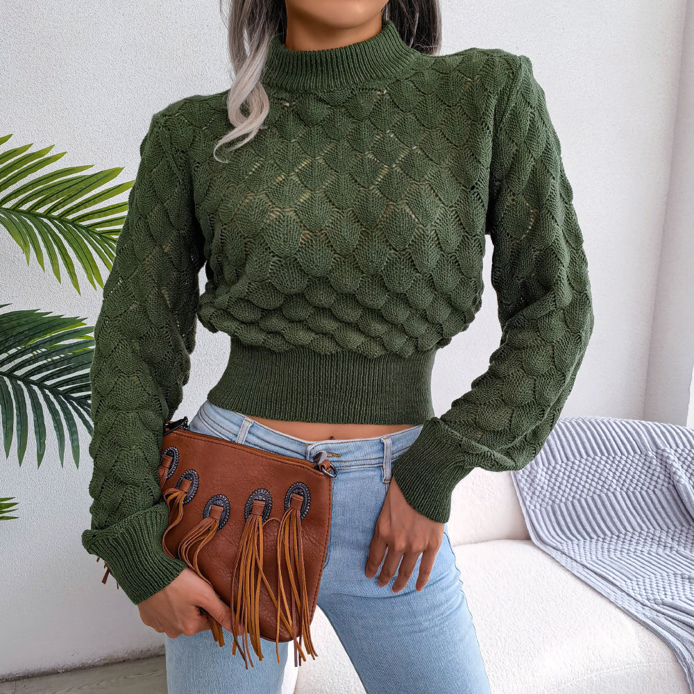 Women's Wind Three-dimensional Diamond Long Sleeves Cropped Sweaters