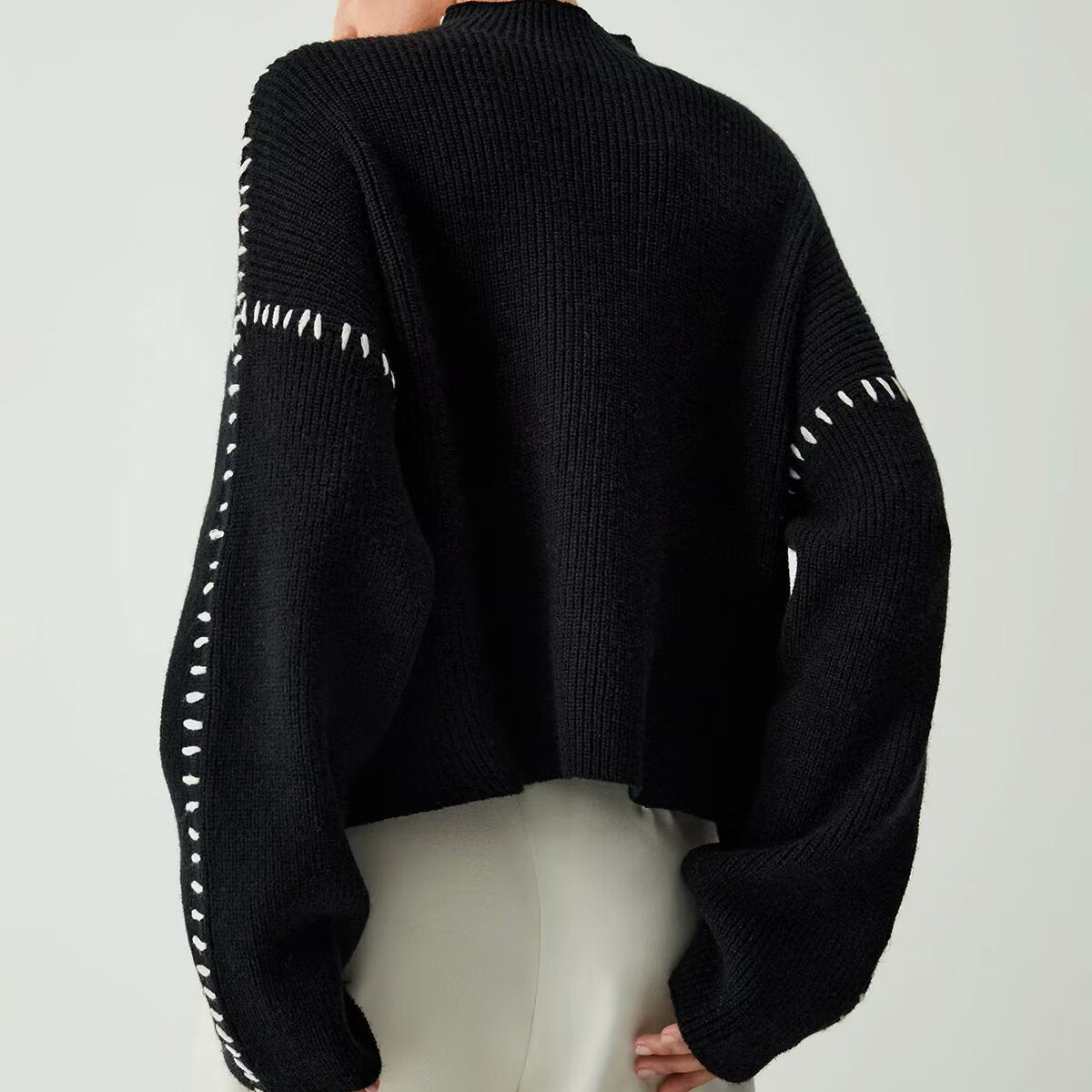 Women's Street Fashion High Collar Contrast Color Sweaters