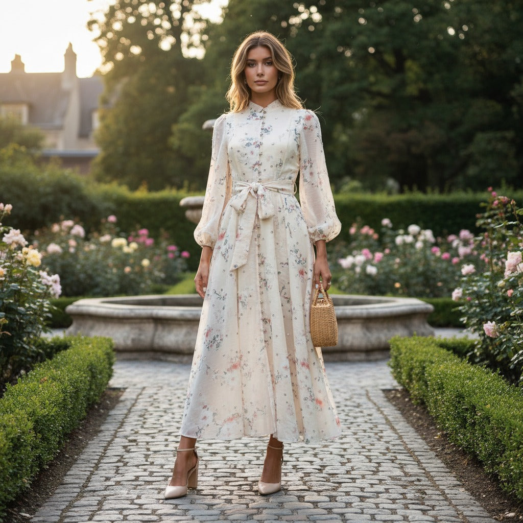 Silk Linen Starry Rhinestone Breasted Umbrella Dresses