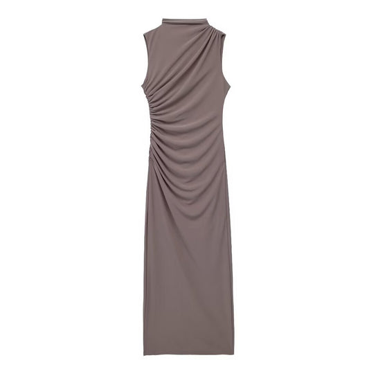 Women's Solid Color Pullover Sleeveless Pleated Decoration Dresses