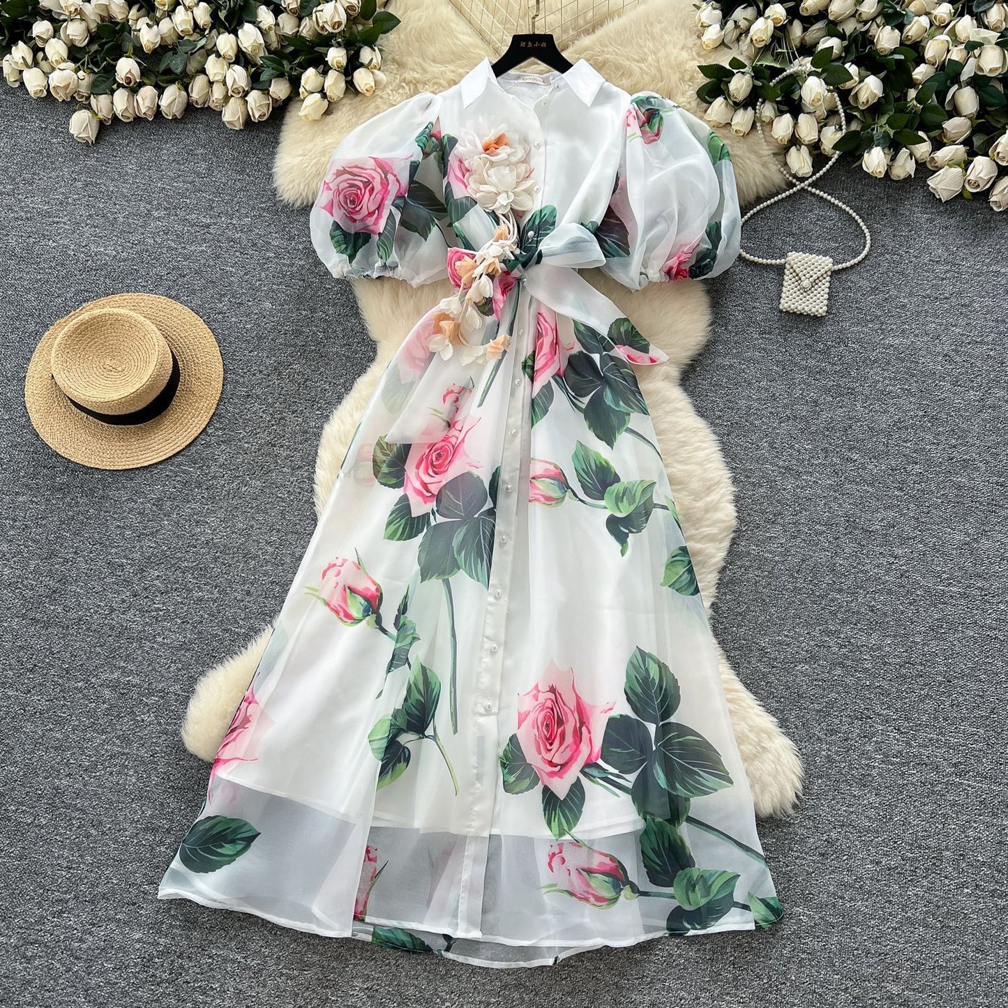 Style Temperament Dress Female Summer Three-dimensional Flower Lantern Dresses