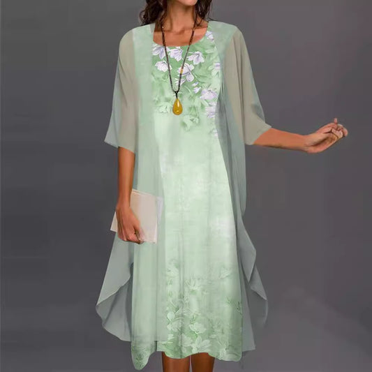 Summer Printed Long Sleeve Loose Two-piece Dresses