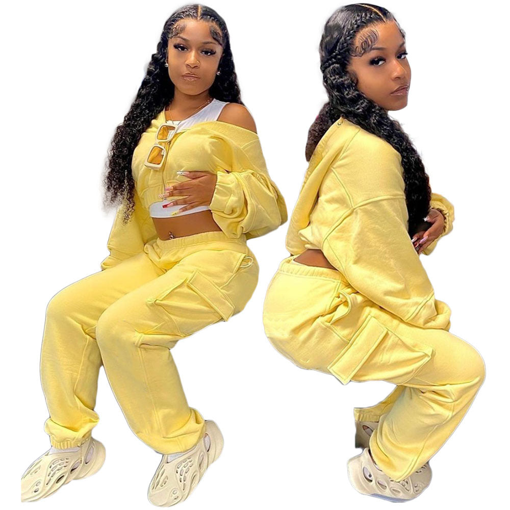 Women's Solid Color Casual Zipper Personality Side Suits