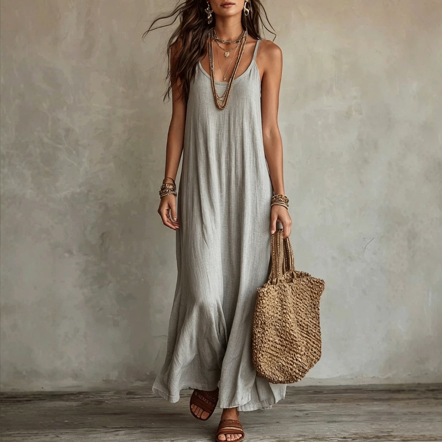 Relaxed Feeling Bohemian Seaside Vacation Travel Loose Thin Dress