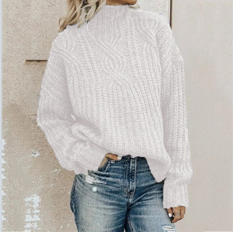 Women's Turtleneck Twist Knitted Pullover Shirt Sweater