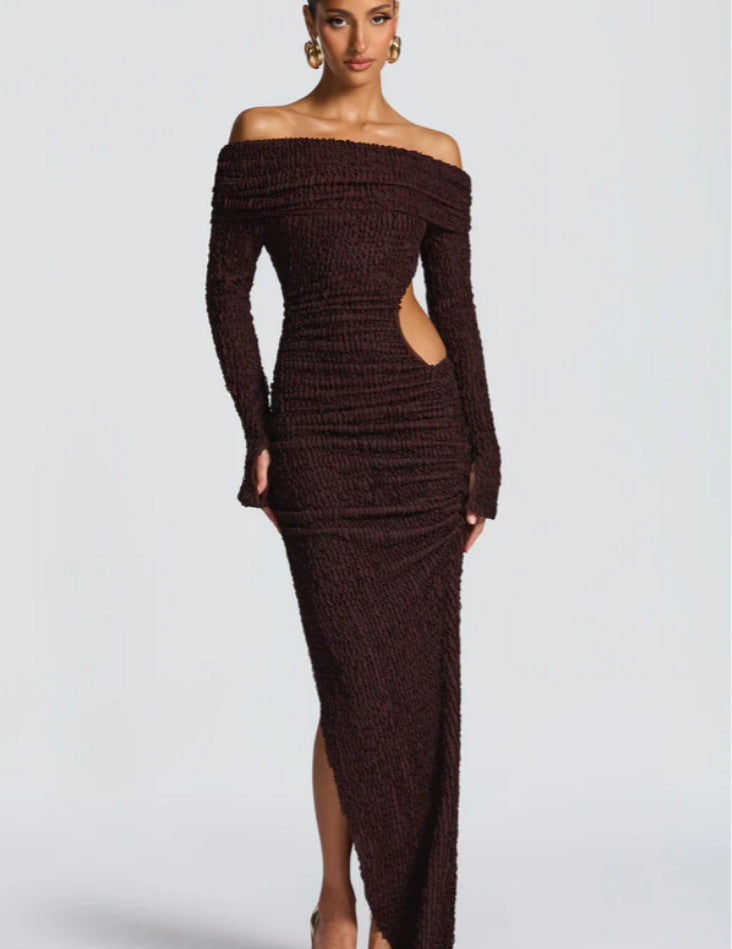 Long Sleeve Split Dress Waist Hollow High Dresses